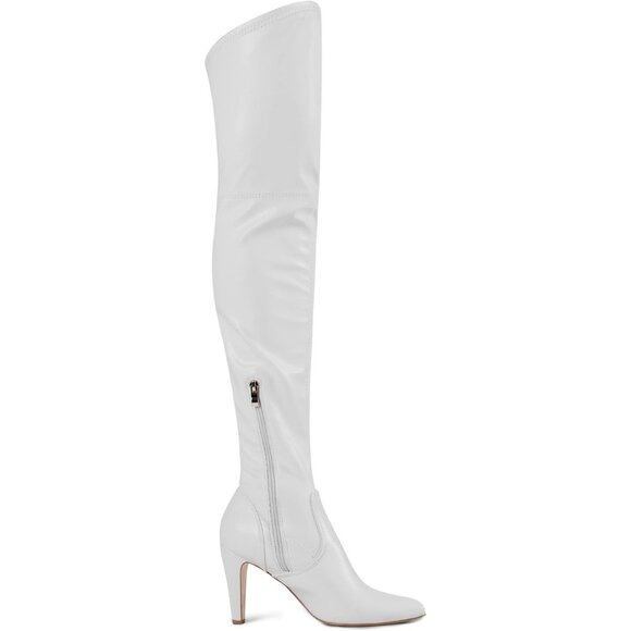 Women's White/Pu Faux Leather Thigh High Over The Knee Long Pointed Toe Boots - Picture 3 of 6